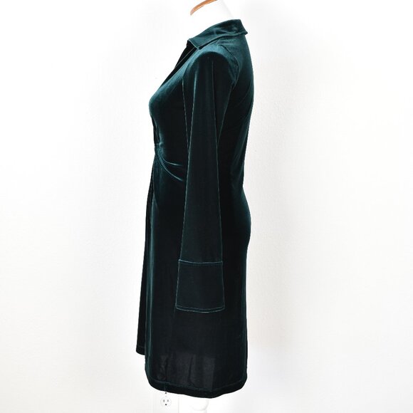 Calvin Klein Velvet Faux Wrap Green Dress - 2 - Picture 4 of 8